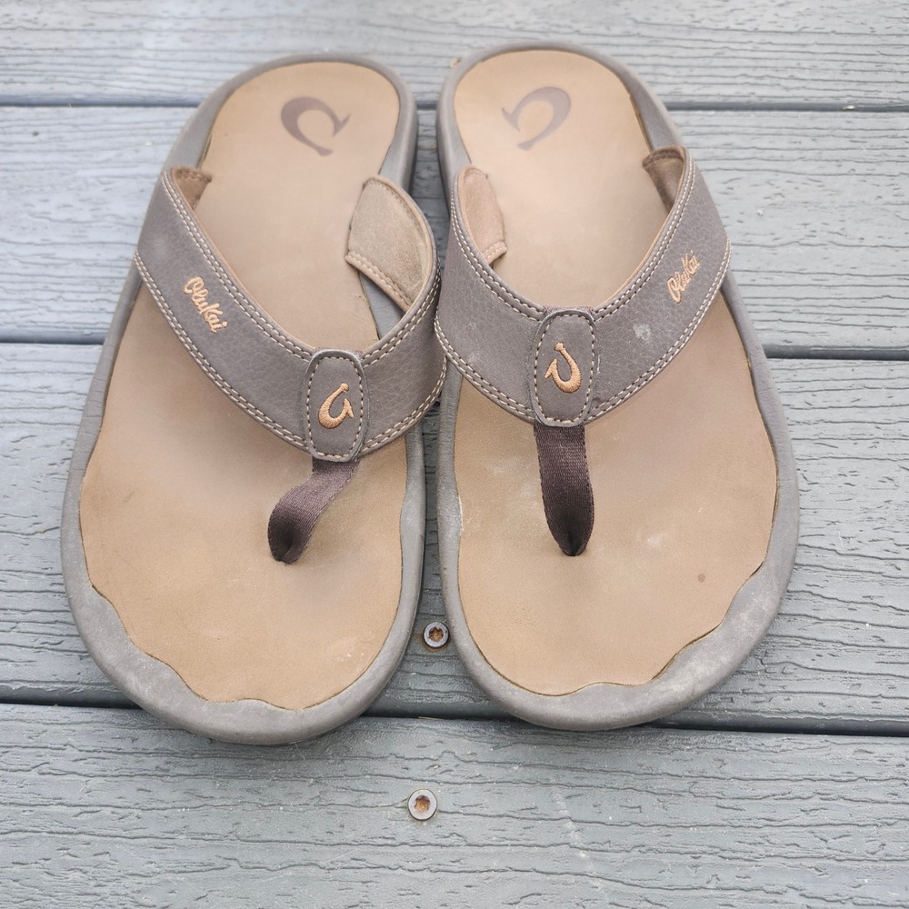 OluKai Ohana Mens Flip Flops Sandals Brown 10110A-4827 Size 12